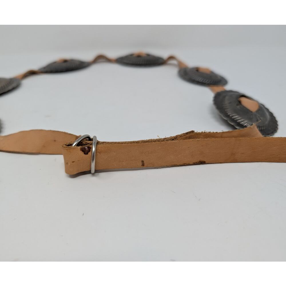 Vintage Western Concho Belt Leather Silver Tone Boho Southwestern - Picture 4 of 12